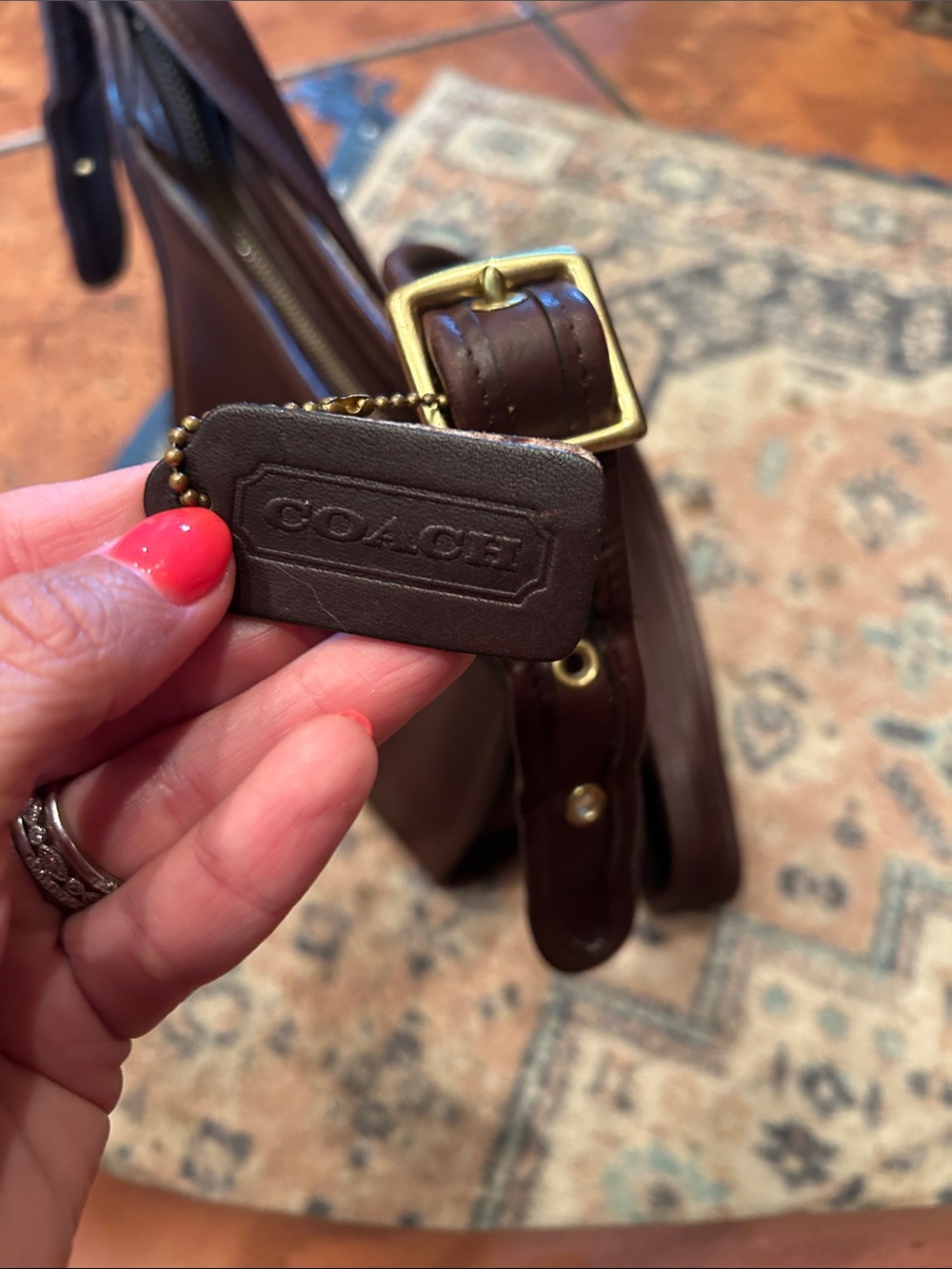 Coach Dark Brown Leather Crossbody with Brass Accents - Picture 6 of 15